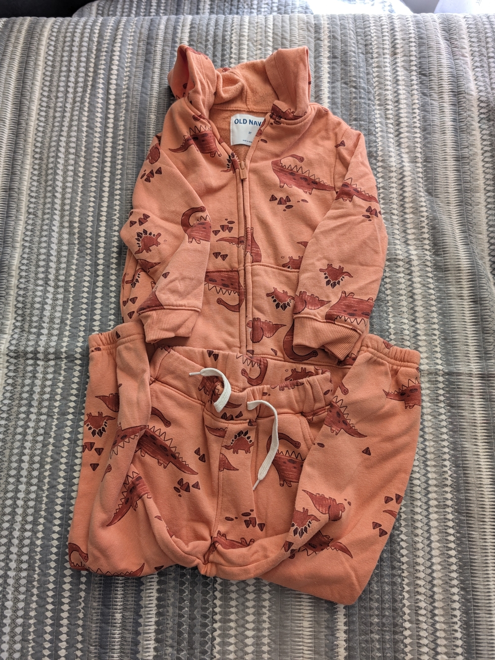 Old Navy Toddler Salmon Orange Dinosaur Hoodie Jogger Set 3T